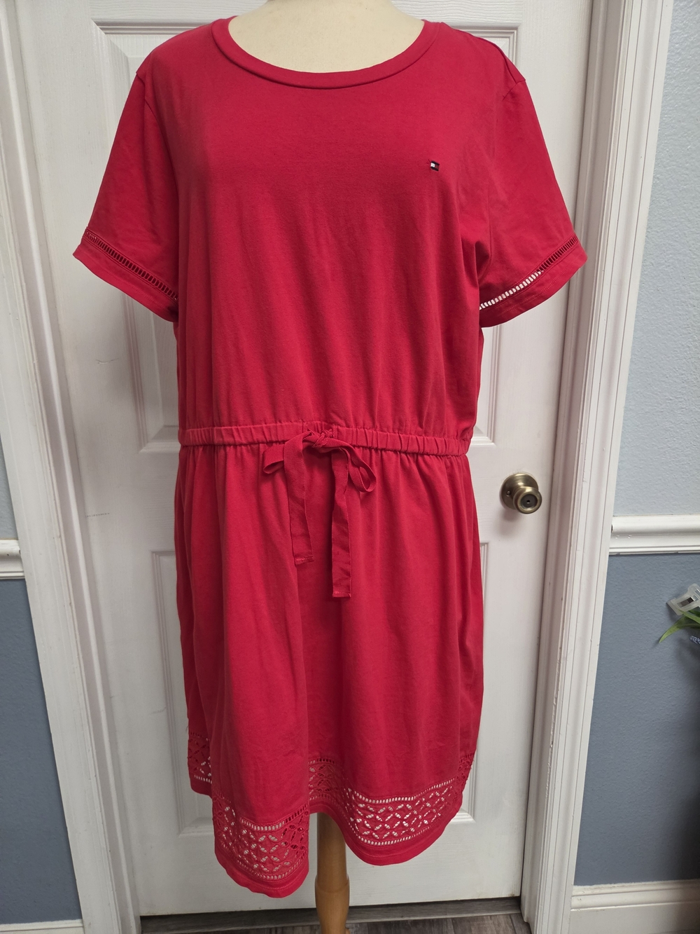 Tommy Hilfiger Red Drawstring Short Sleeve Dress